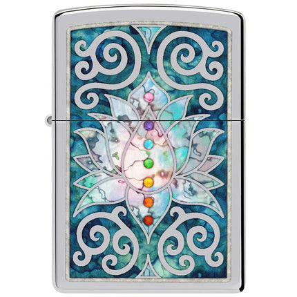 Zippo Lighter: Fusion Lotus Flower Design High Polish Chrome | 48592