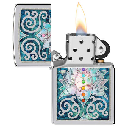 Zippo Lighter: Fusion Lotus Flower Design High Polish Chrome | 48592
