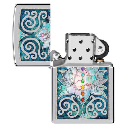 Zippo Lighter: Fusion Lotus Flower Design High Polish Chrome | 48592