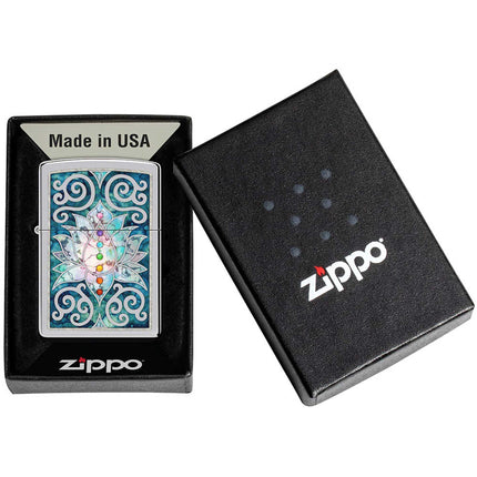 Zippo Lighter: Fusion Lotus Flower Design High Polish Chrome | 48592