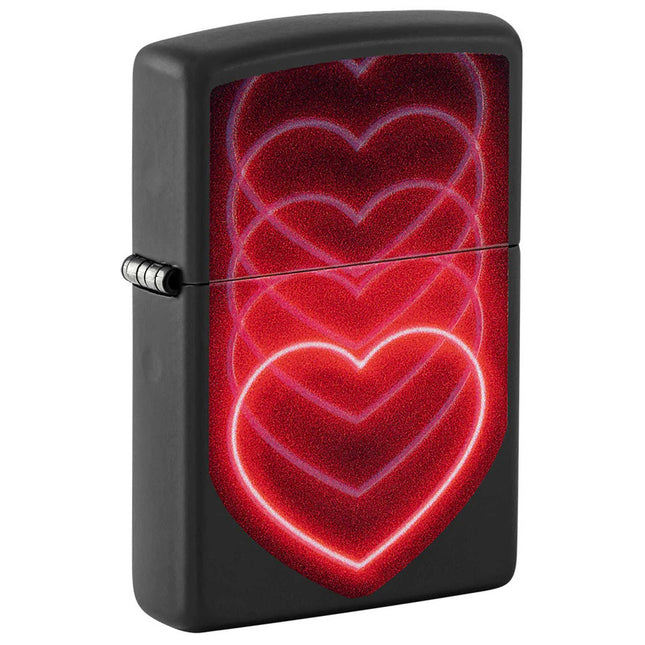 Zippo Lighter: Black Light Glowing Hearts Design | 48593