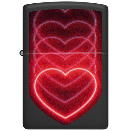 Zippo Lighter: Black Light Glowing Hearts Design | 48593