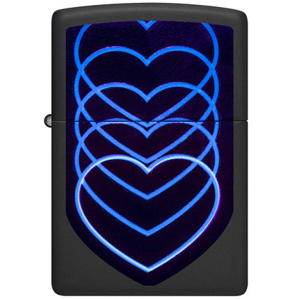 Zippo Lighter: Black Light Glowing Hearts Design | 48593