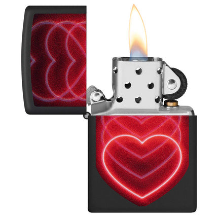Zippo Lighter: Black Light Glowing Hearts Design | 48593