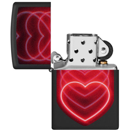 Zippo Lighter: Black Light Glowing Hearts Design | 48593