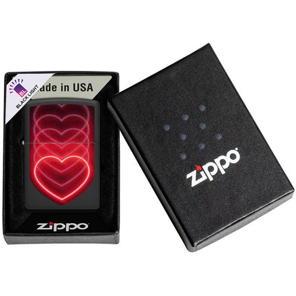 Zippo Lighter: Black Light Glowing Hearts Design | 48593