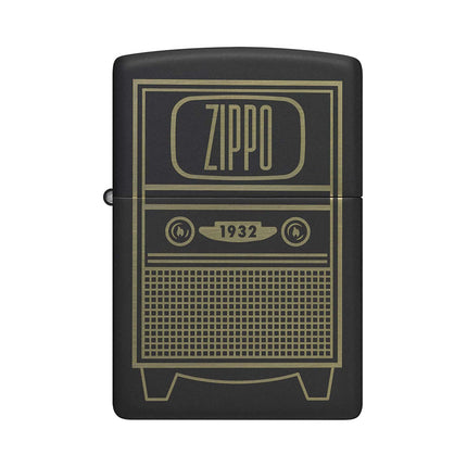Zippo Pocket Lighter - Black Matte Vintage TV Design Brass Metal Windproof | 48619