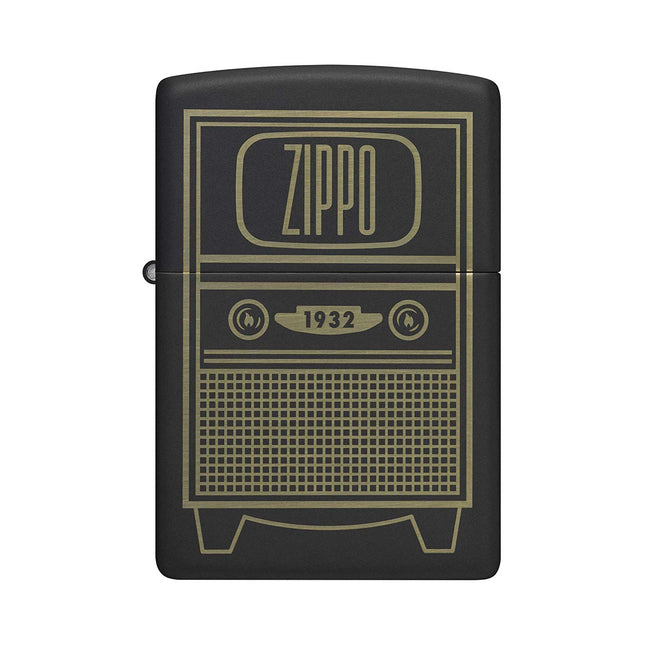 Zippo Pocket Lighter - Black Matte Vintage TV Design Brass Metal Windproof | 48619