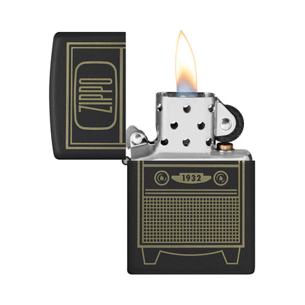 Zippo Pocket Lighter - Black Matte Vintage TV Design Brass Metal Windproof | 48619