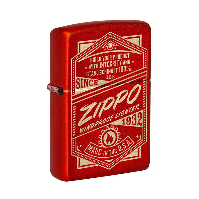 Zippo Pocket Lighter - Metallic Red It Works Design Brass Material Windproof | 48620