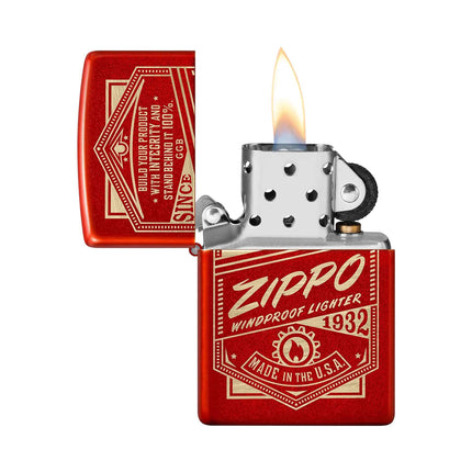 Zippo Pocket Lighter - Metallic Red It Works Design Brass Material Windproof | 48620