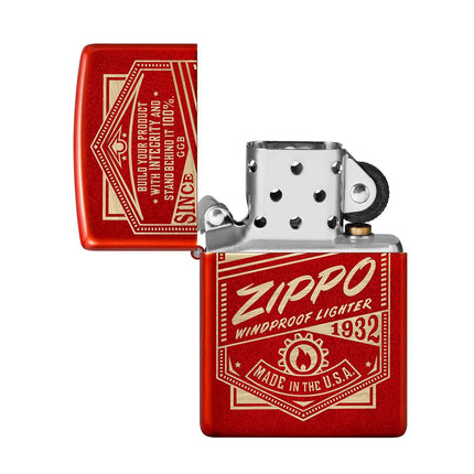 Zippo Pocket Lighter - Metallic Red It Works Design Brass Material Windproof | 48620