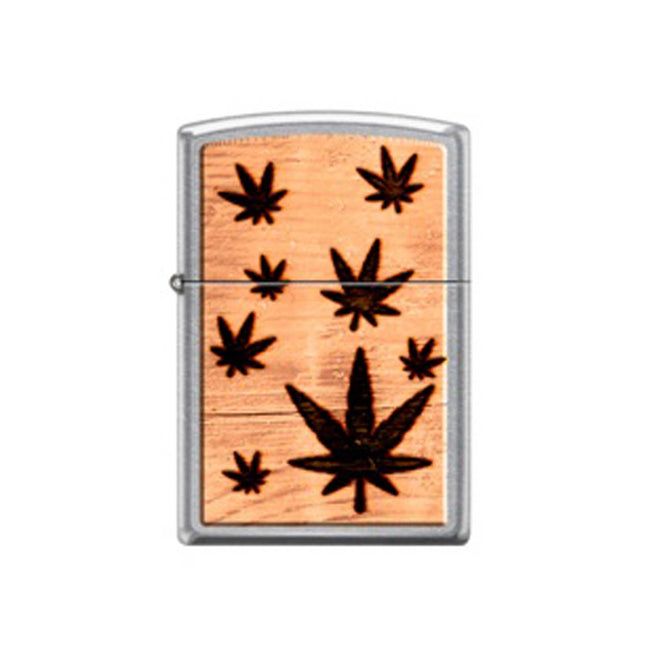 Zippo Lighter: Wood Leaf Design Satin Chrome | 207-071988