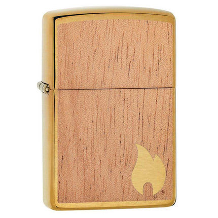 Zippo Lighter: Woodchuck Two-Sided Mahogany Emblem Brass Finish | 29901