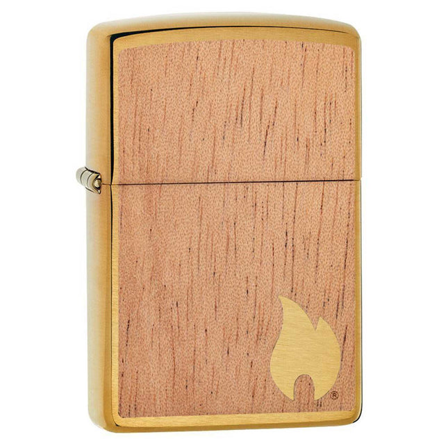 Zippo Lighter: Woodchuck Two-Sided Mahogany Emblem Brass Finish | 29901