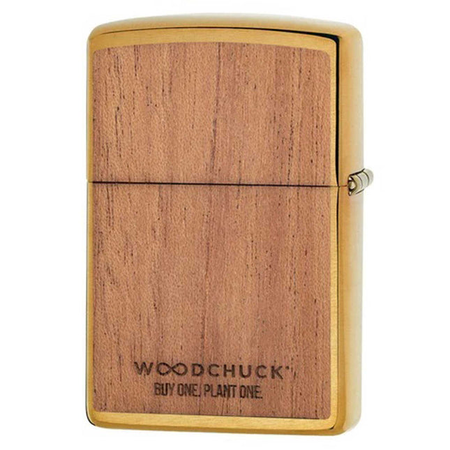 Zippo Lighter: Woodchuck Two-Sided Mahogany Emblem Brass Finish | 29901