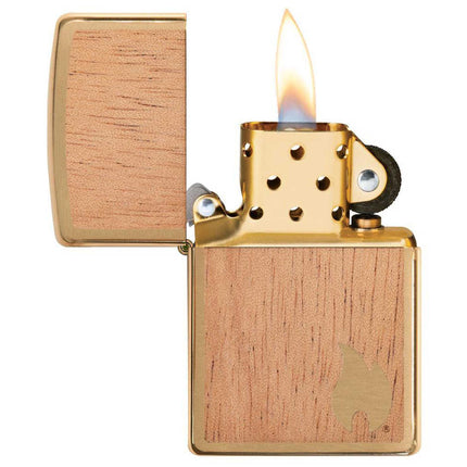 Zippo Lighter: Woodchuck Two-Sided Mahogany Emblem Brass Finish | 29901