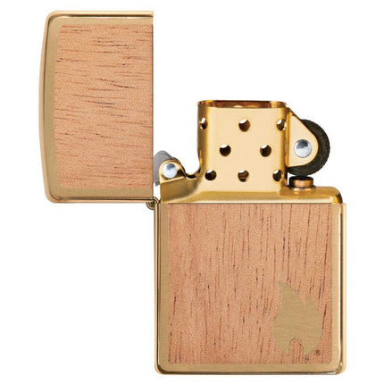 Zippo Lighter: Woodchuck Two-Sided Mahogany Emblem Brass Finish | 29901