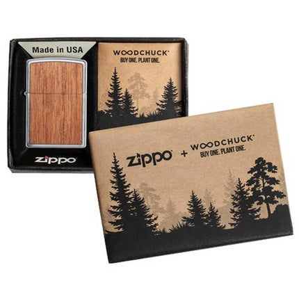 Zippo Lighter: Woodchuck Two-Sided Mahogany Emblem Chrome | 49038