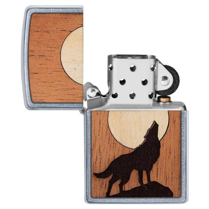 Zippo Lighter: Woodchuck Wolf Howling At The Moon Design | 49043