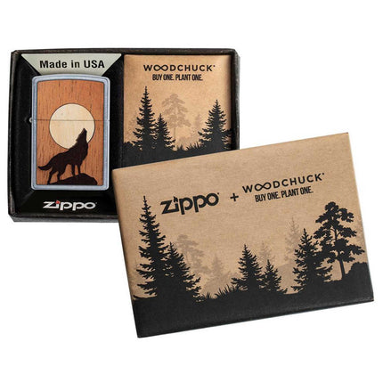 Zippo Lighter: Woodchuck Wolf Howling At The Moon Design | 49043
