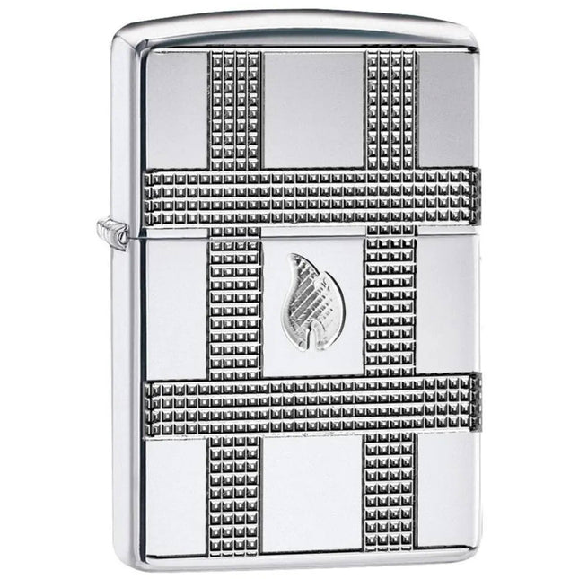 Zippo Lighter: Geometric Flame Design High Polish Chrome | 49079