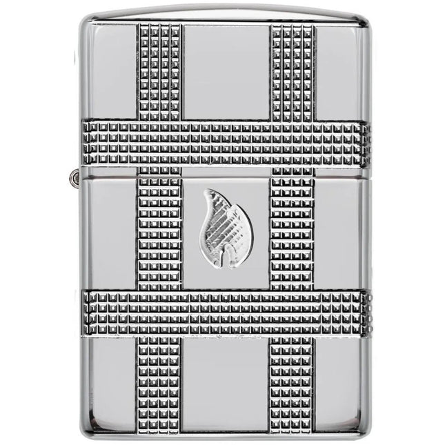 Zippo Lighter: Geometric Flame Design High Polish Chrome | 49079