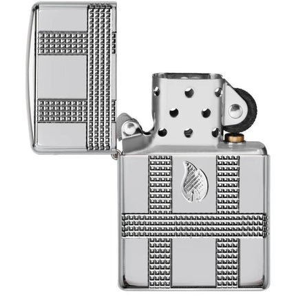 Zippo Lighter: Geometric Flame Design High Polish Chrome | 49079