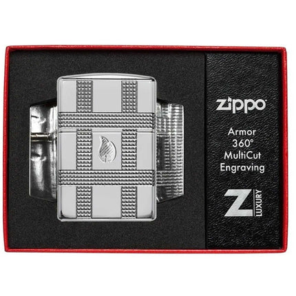 Zippo Lighter: Geometric Flame Design High Polish Chrome | 49079