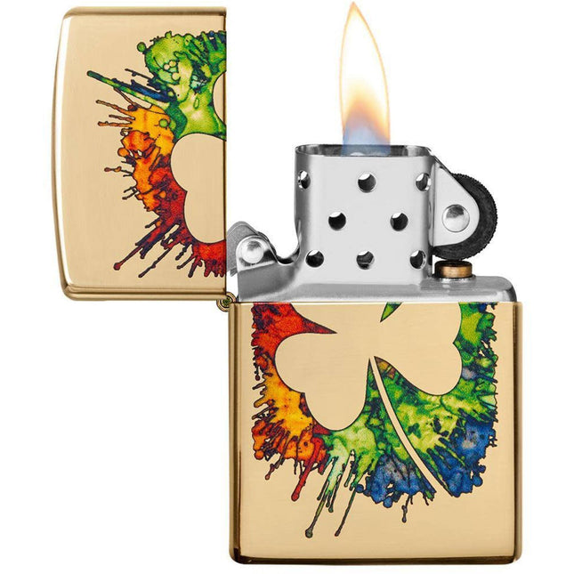 Zippo Lighter: Graffiti Clover Design High Polish Brass | 49125