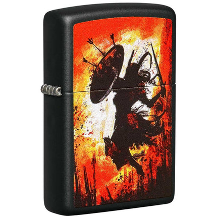 Zippo Windproof Pocket Lighter - Warrior Design Black Matte Metal | 49405