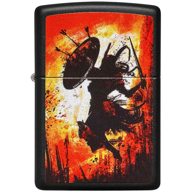 Zippo Windproof Pocket Lighter - Warrior Design Black Matte Metal | 49405