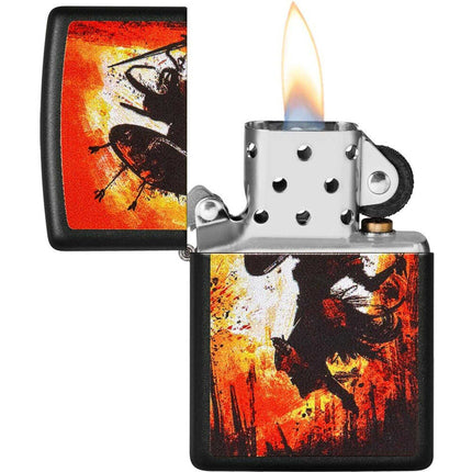 Zippo Windproof Pocket Lighter - Warrior Design Black Matte Metal | 49405
