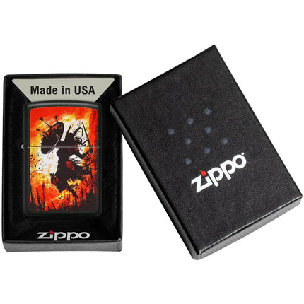 Zippo Windproof Pocket Lighter - Warrior Design Black Matte Metal | 49405