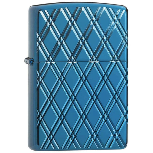 Zippo Lighter: Armor High Polish Blue Jacquard Diamond Pattern | 29964