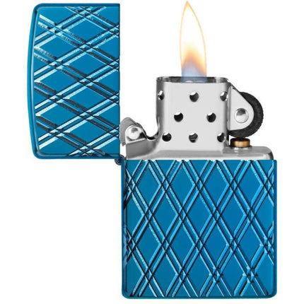 Zippo Lighter: Armor High Polish Blue Jacquard Diamond Pattern | 29964