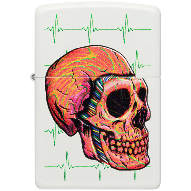 Zippo Windproof Lighter - Cyber Skull Design High-Contrast White Matte Metal | 48659