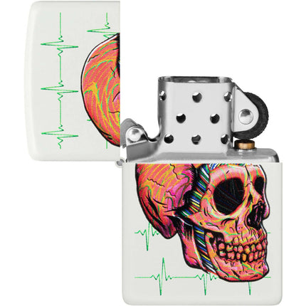 Zippo Windproof Lighter - Cyber Skull Design High-Contrast White Matte Metal | 48659