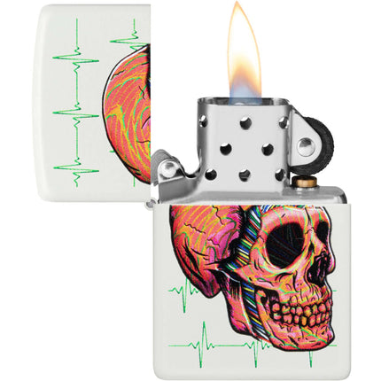 Zippo Windproof Lighter - Cyber Skull Design High-Contrast White Matte Metal | 48659