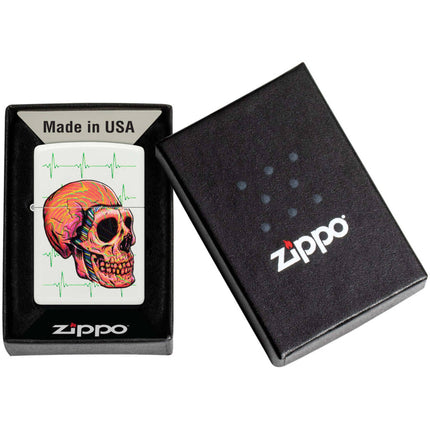 Zippo Windproof Lighter - Cyber Skull Design High-Contrast White Matte Metal | 48659