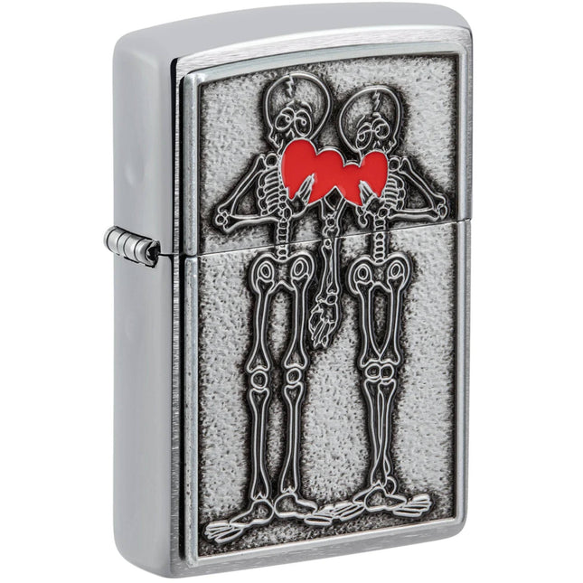 Zippo Lighter: Couple Love Emblem Design with Bright Red Hearts | 48688