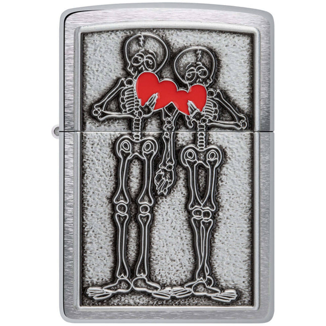 Zippo Lighter: Couple Love Emblem Design with Bright Red Hearts | 48688