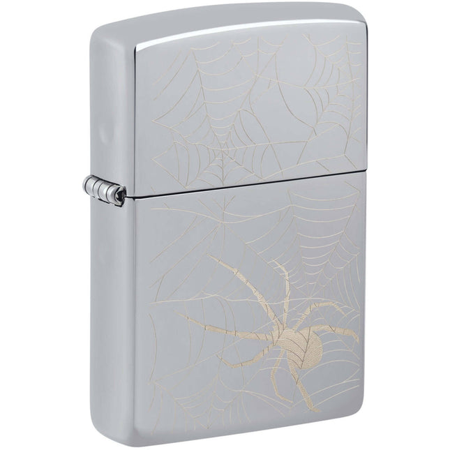 Zippo Lighter: Spider Web Design High Polish Chrome | 48767