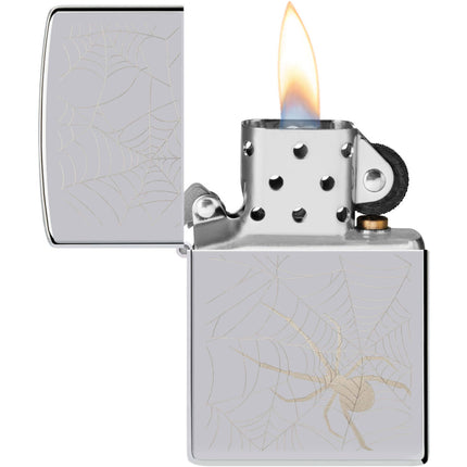 Zippo Lighter: Spider Web Design High Polish Chrome | 48767