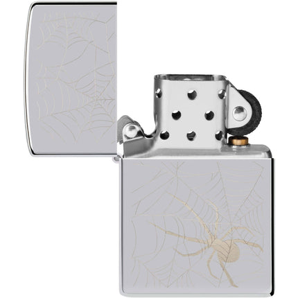 Zippo Lighter: Spider Web Design High Polish Chrome | 48767