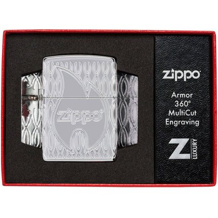 Zippo Lighter: Armor Multicut Zippo Flame Design High Polish Chrome | 48838