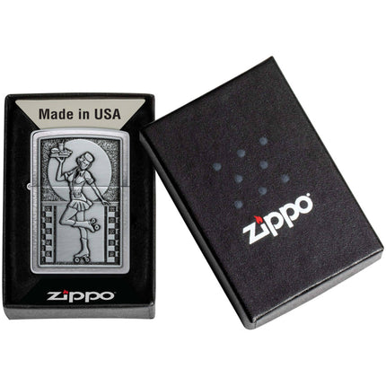 Zippo Lighter: Roller Skating Waitress Emblem Brushed Chrome | 48904