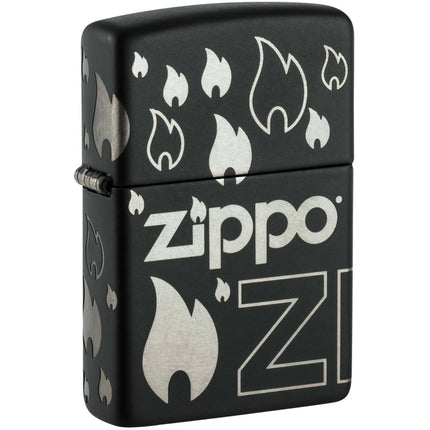 Zippo Lighter: Zippo Flames Design Black Matte | 48908