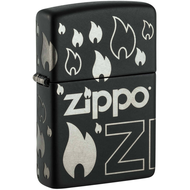 Zippo Lighter: Zippo Flames Design Black Matte | 48908