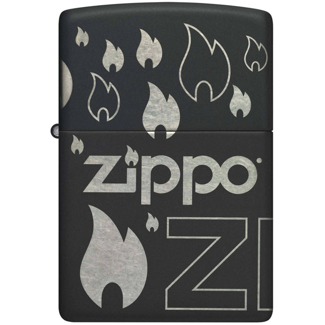 Zippo Lighter: Zippo Flames Design Black Matte | 48908